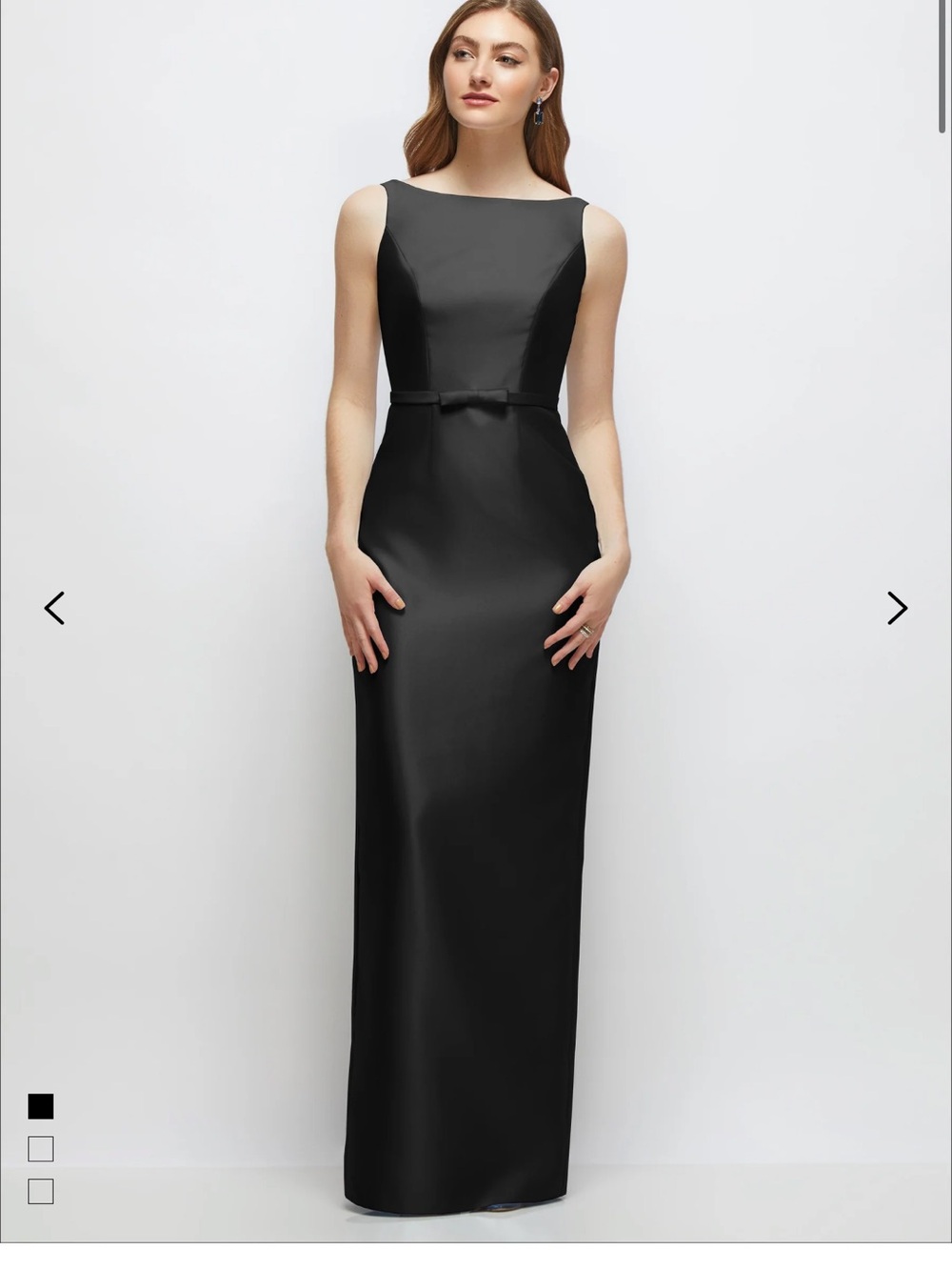 ALFRED SUNG Bateau Neck Satin Column Dress with Bow-Trimmed Skinny Belt NWT